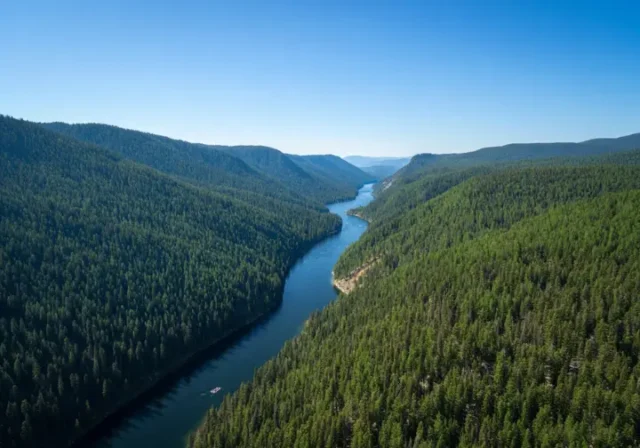 Expansive view of the Salmon River Middle Fork canyon under clear daylight, highlighting the remote wilderness relevant to the permit lottery challenge.