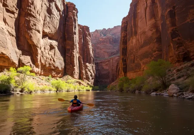 Unleash adventure kayaking Utah's Green River gems amidst towering red rock canyons.