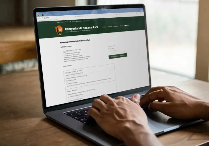 Reputable outfitters and permits: Person viewing the official NPS list of authorized commercial river outfitters for Canyonlands National Park.