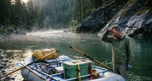 3 Raft Frame Types Compared Before You Overbuy Rigged AIRE raft frame with Sawyer oars at a river put-in on a calm canyon morning