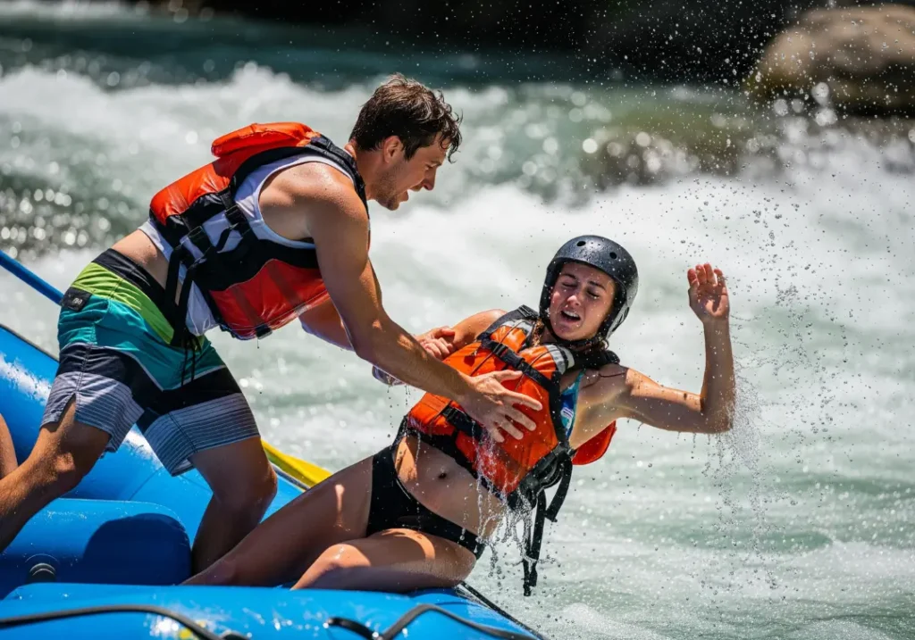 A man in a raft pulls a woman out of the whitewater in a moment that could define a river emergency.