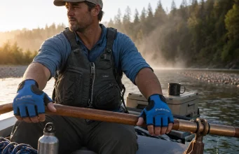 8 Rafting Gloves Compared for Grip and Warmth Fingerless rafting gloves gripping an oar at first light before a river launch