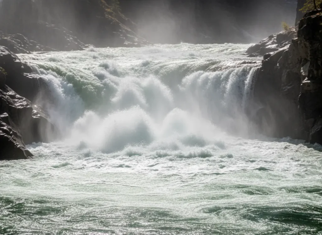 A powerful and dangerous Class V whitewater rapid, symbolizing the peak of river difficulty and risk.