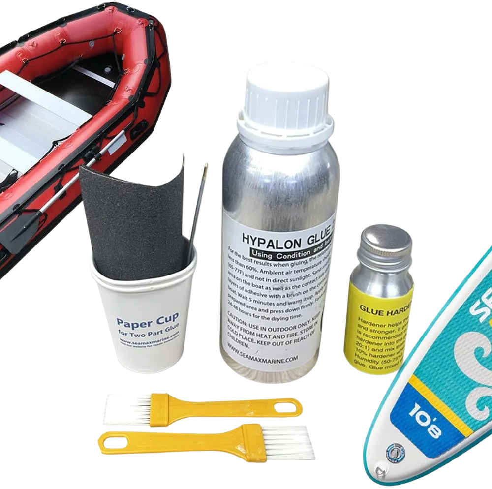 Seamax 2-Part Hypalon professional marine adhesive repair kit for patching CSM rubber rafts