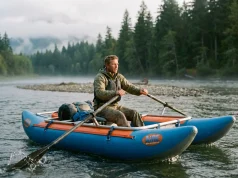 Cataraft Buying Guide The Frame Cost No One Quotes Rower running an AIRE Wave Destroyer cataraft through a riffle on a cool morning river