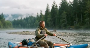 Cataraft Buying Guide The Frame Cost No One Quotes Rower running an AIRE Wave Destroyer cataraft through a riffle on a cool morning river