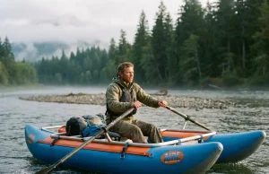 Cataraft Buying Guide The Frame Cost No One Quotes Rower running an AIRE Wave Destroyer cataraft through a riffle on a cool morning river