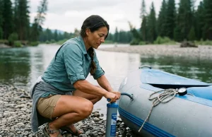 12V vs Hand Raft Pumps Which Hits Pressure River runner topping off a raft tube with a K-Pump K-200 hand pump at a put-in