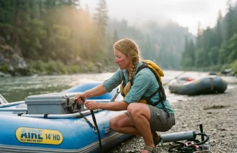 4 Whitewater Raft Brands Compared One Honest Verdict Boater rigging an AIRE Tributary whitewater raft at a misty river put-in