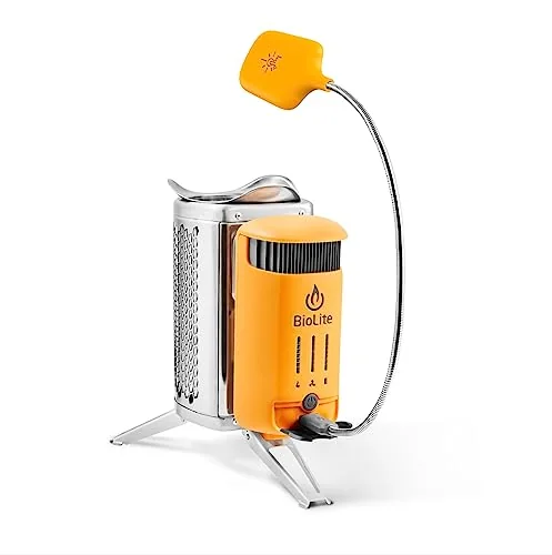 BioLite CampStove 2+ wood-burning stove with USB charging for river camp use