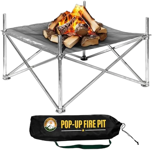 Fireside Outdoor Pop-Up Fire Pit 24 inch Ultra Lite set up as an off-ground river camp fire pan