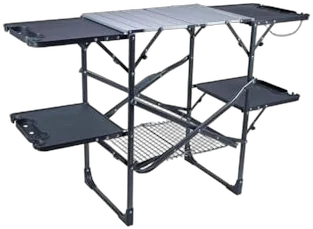 GCI Outdoor Slim Fold Cook Station folding camp kitchen with side tables and hanging storage