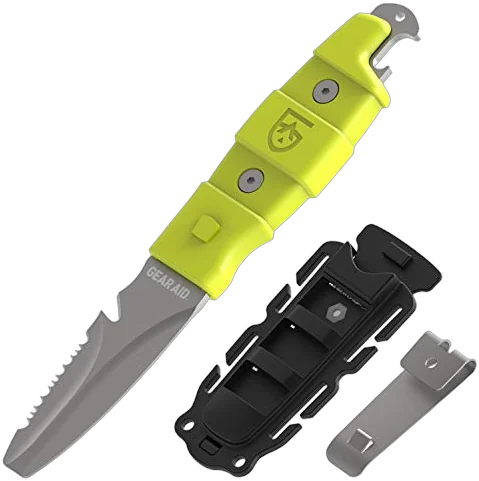 Gear Aid AKUA blunt tip paddle knife with quick-release sheath for rafting