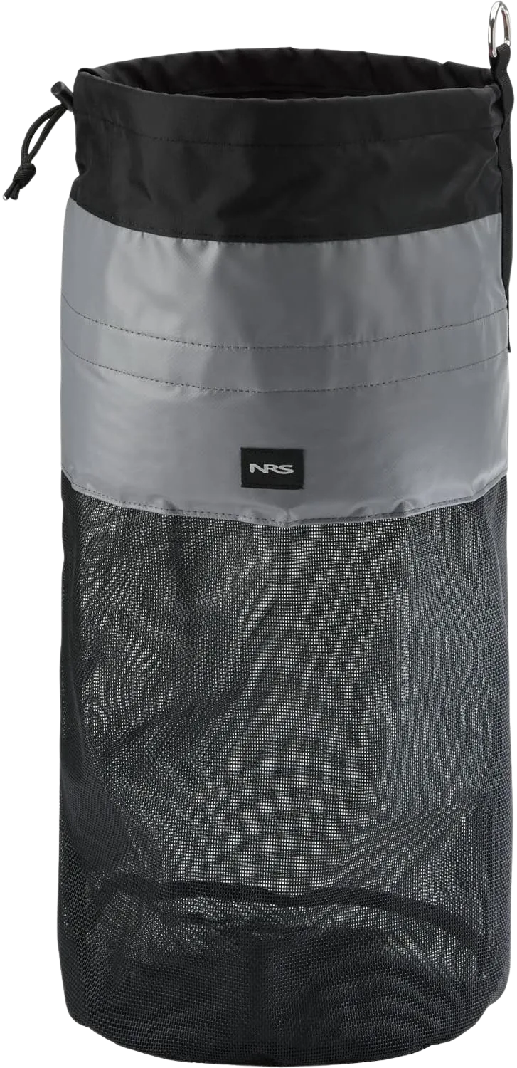 NRS Mesh Drag Bag in black, heavy-duty mesh bag for towing drinks and trash on a river trip