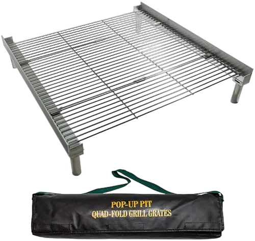 Pop Up Pit Portable Grilling Grates QuadFold stainless grates sized for a 24 inch river fire pan