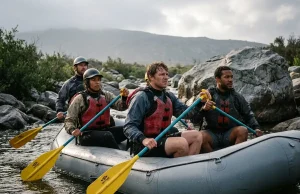3 Paddle Shaft Materials Compared and Aluminum Wins Rafters gripping aluminum shaft paddles in a raft, the workhorse paddle shaft material for crews