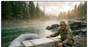 Best Dry Boxes for Rafting You Can Actually Buy Aluminum dry box strapped to a raft frame on a gravel river bar at dawn