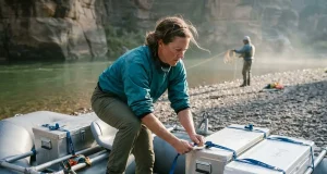Cataract vs NRS vs DRE Frames One Makes Oars Boater rigging an NRS Bighorn II raft frame at a river put-in comparing raft frame brands