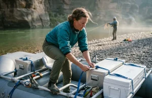 Cataract vs NRS vs DRE Frames One Makes Oars Boater rigging an NRS Bighorn II raft frame at a river put-in comparing raft frame brands
