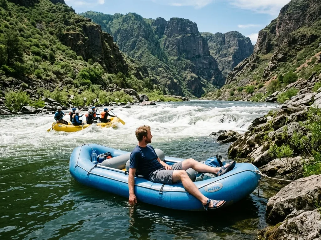 A calm scenic float and a whitewater rapid side by side showing how trip type changes what to wear