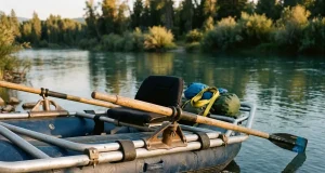 Oarlocks, Towers & Oar Rights That Actually Fit A rigged raft oar frame with bronze oarlocks and aluminum towers at a river put-in