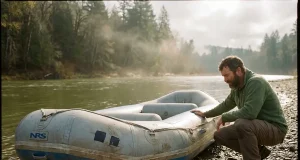 How Long Do Rafts Last? Longer Than You Think Weathered older whitewater raft drying on a gravel bar, showing how long a well-kept raft lasts