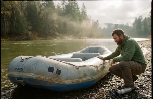 How Long Do Rafts Last? Longer Than You Think Weathered older whitewater raft drying on a gravel bar, showing how long a well-kept raft lasts