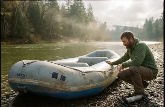 How Long Do Rafts Last? Longer Than You Think Weathered older whitewater raft drying on a gravel bar, showing how long a well-kept raft lasts