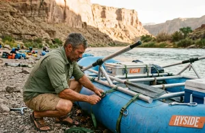 How to Build and Rig a Raft Frame That Won’t Rack Finished aluminum raft frame rigged on a self-bailing raft at a gravel-bar put-in