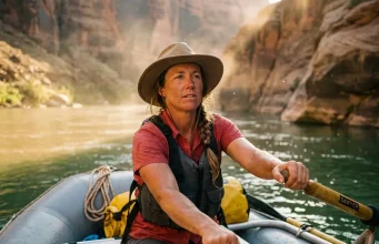 Shoulders Dead by Noon? Fix Your Oar Stroke Rower mid oar stroke on a Western river demonstrating oar stroke biomechanics from a classic oar rig