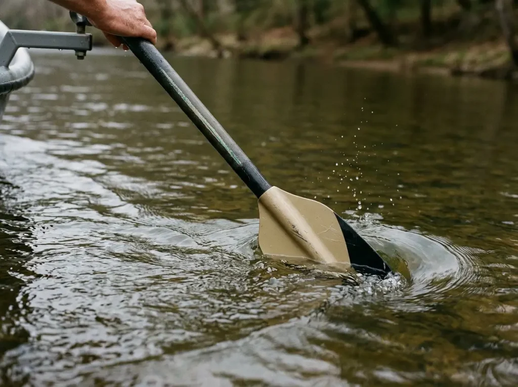 Sawyer oar blade burying at the catch phase of the oar stroke, the foundation of oar stroke biomechanics