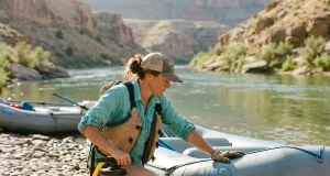 Why Your Raft Pressure Is Too Soft, Not Too Hard Boater airing up an AIRE raft at a desert river put-in, checking raft inflation pressure before launch
