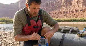 Rafting Electronics Explained by What Survives a Flip Rafter sealing a waterproof phone case on a raft tube before pushing off at the put-in
